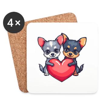 Chihuahua Dogs Couple In Love Valentine's Day - Coasters (set of 4) - white - Front