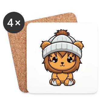 Löwe Tier Baby Comic - Untersetzer (4er-Set) - Weiß - Vorne