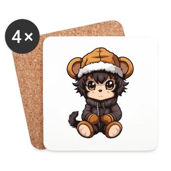Monkey Animal Baby Comic - Coasters (set of 4) - white - Front