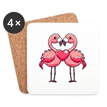 Flamant rose Couple Amour Couple Amoureux - Dessous de verre (lot de 4) - blanc - Devant