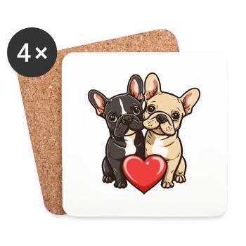 Français Buldog Chiens Couple Amour Couple Verl - Dessous de verre (lot de 4) - blanc - Devant