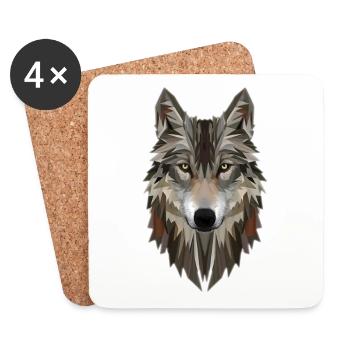 Majestueux Portrait de loup polygonal - Dessous de verre (lot de 4) - blanc - Devant
