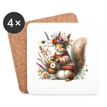 Cottagecore Eichhörnchen Tierliebhaber Gartenarbeit - Untersetzer (4er-Set) - Weiß - Vorne