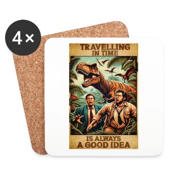 90s movie poster design Time travel T-Rex Humor - Coasters (set of 4) - white - Front