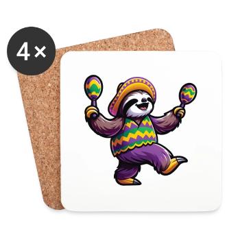 Mardi Gras Sloth - Celebrate Carnival Dancing - Coasters (set of 4) - white - Front