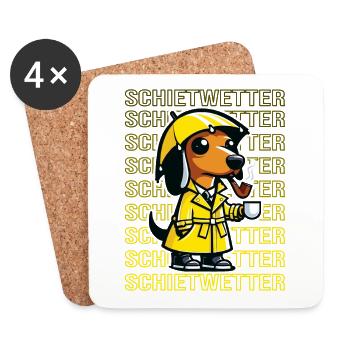 Bad weather: Dachshund, Dog owners, Rain, North - Coasters (set of 4) - white - Front