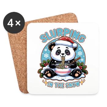 Slurping in the Snow, Cozy Panda Noodle Delight - Coasters (set of 4) - white - Front