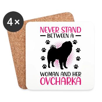 Femme Ovcharka et son Ovcharka caucasien - Dessous de verre (lot de 4) - blanc - Devant