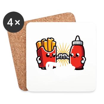 Frites et ketchup Bromance Food - Dessous de verre (lot de 4) - blanc - Devant
