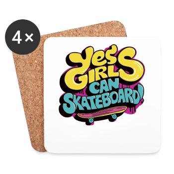 Cool Skateboard Longboard Skater Girl - Coasters (set of 4) - white - Front