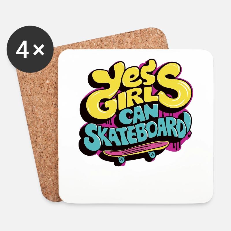 Cooles Skateboard Longboard Skater Mädchen - Untersetzer (4er-Set) - Weiß