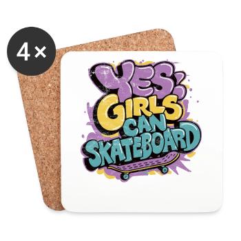 Cool Skateboard Longboard Skater Girl - Coasters (set of 4) - white - Front