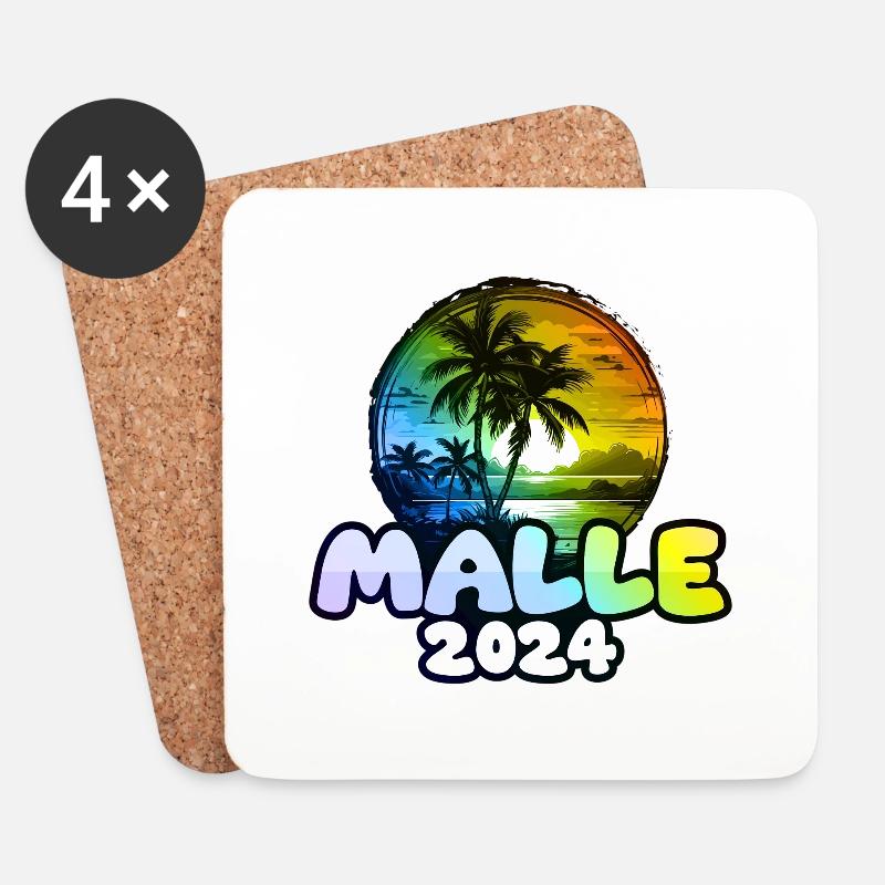 Malle 2024 Palmen Bunt - Untersetzer (4er-Set) - Weiß