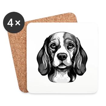 Portrait de chien Beagle - Dessous de verre (lot de 4) - blanc - Devant