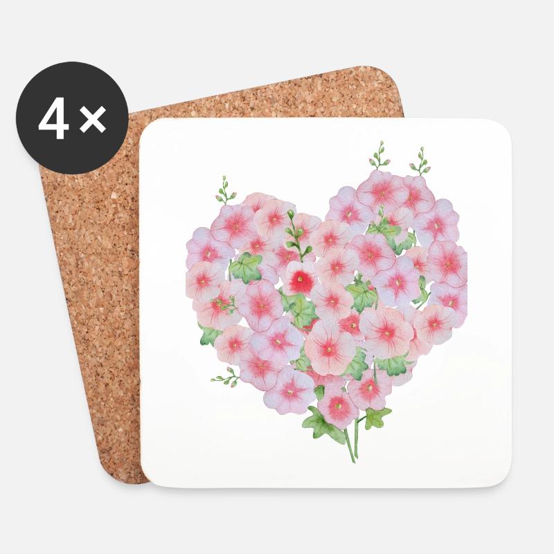 Florales Herz - Untersetzer (4er-Set) - Weiß