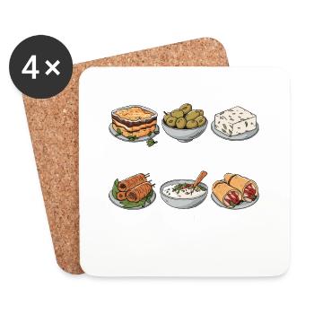 La cuisine grecque est un amateur de bonheur - Dessous de verre (lot de 4) - blanc - Devant