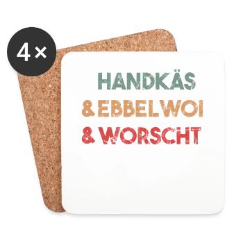 Handkäse Äppelwoi und Wurst Hessisch - Untersetzer (4er-Set) - Weiß - Vorne