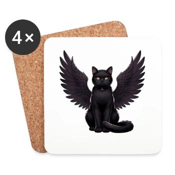Chat noir Ange gothique Dark Angel - Dessous de verre (lot de 4) - blanc - Devant