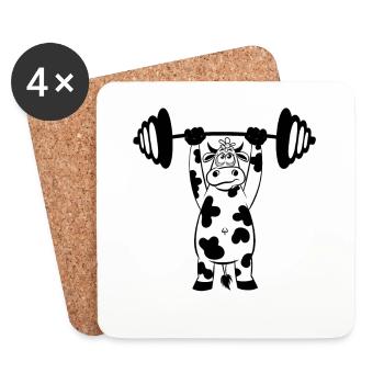 Cow Ox Dumbbell Fitness Weight Lifting - Coasters (set of 4) - white - Front