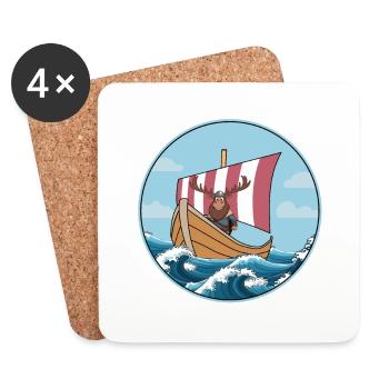 Moose on Viking Ship Scandinavia Sailing - Coasters (set of 4) - white - Front