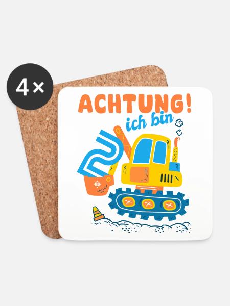 Ich bin 2 Geburtstag des Baggers, Geschenk 2 - Untersetzer (4er-Set) - Weiß