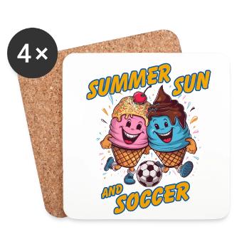 Sommer Sonne Fussball lachende kickende Eistüten - Untersetzer (4er-Set) - Weiß - Vorne