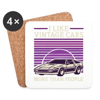 Ich mag Oldtimer mehr als Menschen Lustiger Oldtimer - Untersetzer (4er-Set) - Weiß - Vorne