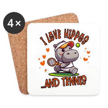 I Love Hippos und Tennis Funny - Untersetzer (4er-Set) - Weiß - Vorne