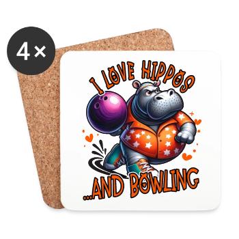 Ich liebe Nilpferde und Bowling lustig - Untersetzer (4er-Set) - Weiß - Vorne