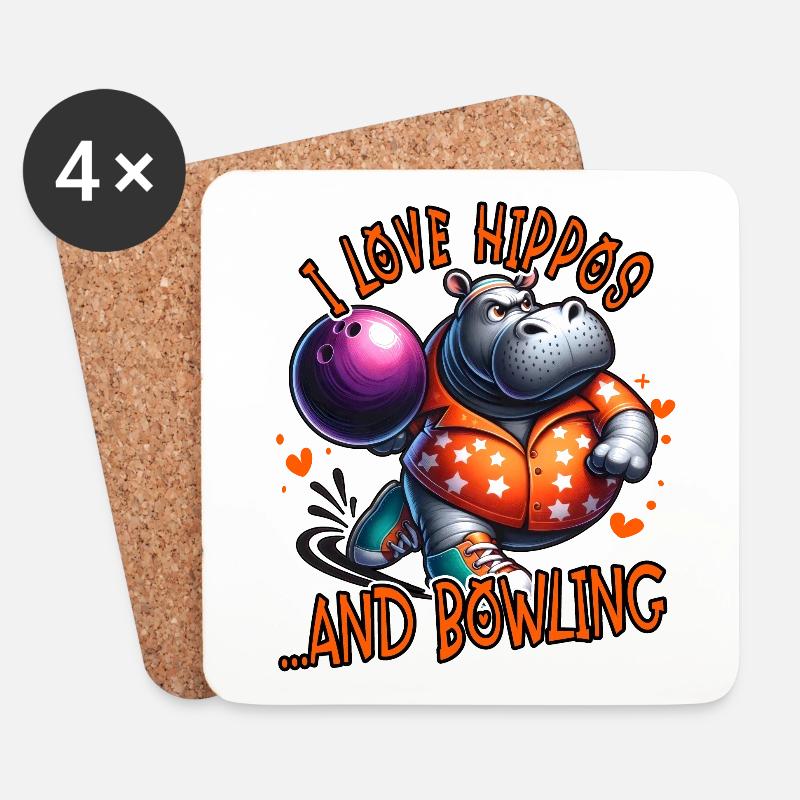 Ich liebe Nilpferde und Bowling lustig - Untersetzer (4er-Set) - Weiß