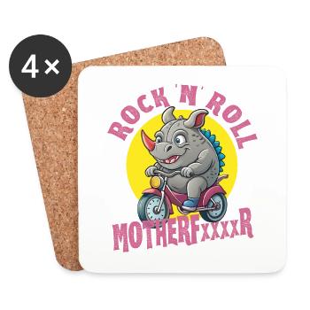Rock 'N' Roll Rhino Riding Bike Funny Adult Humor - Coasters (set of 4) - white - Front