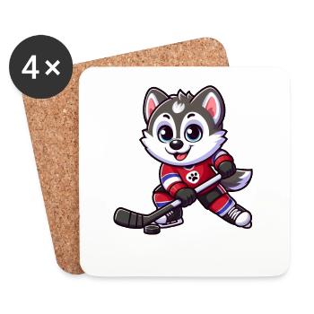 Niedlicher Husky Eishockeyspieler Cartoon - Untersetzer (4er-Set) - Weiß - Vorne