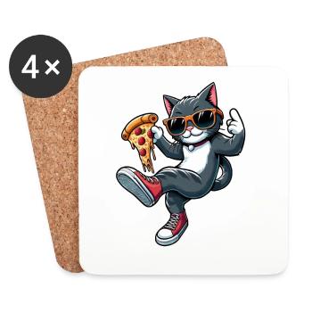 Chat dansant pizza cool amateur de pizza dessin animé - Dessous de verre (lot de 4) - blanc - Devant