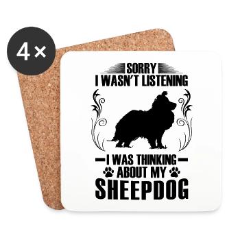 Penser au chien de berger Shetland British Sheltie - Dessous de verre (lot de 4) - blanc - Devant