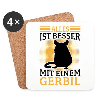Alles ist besser mit Gerbil Nagetier Rennmaus - Untersetzer (4er-Set) - Weiß - Vorne