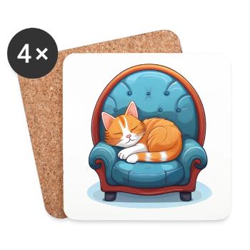 Cat sleeps curled up on the armchair - Coasters (set of 4) - white - Front