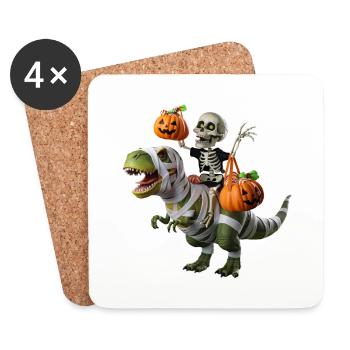Squelette sur T-Rex avec des citrouilles - Dessous de verre (lot de 4) - blanc - Devant