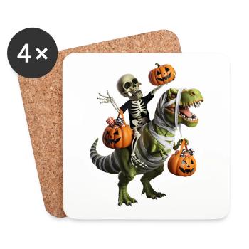 Skelett Reitet Dinosaurier Mit Kürbissen - Untersetzer (4er-Set) - Weiß - Vorne