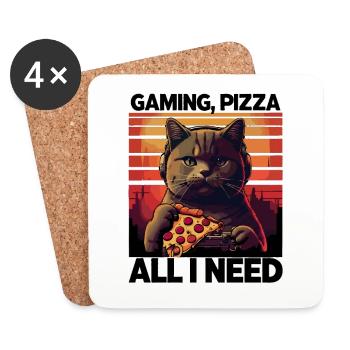 Funny Cats Gaming Pizza Gamer Gamer Gaming - Coasters (set of 4) - white - Front