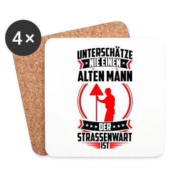Old man, the road maintenance worker, is a highway attendant - Coasters (set of 4) - white - Front