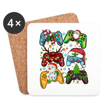 Weihnachtliche Gaming Controller Motive - Untersetzer (4er-Set) - Weiß - Vorne