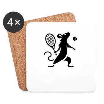 Minimalistische Maus Ratte Tennisspieler Silhouett - Untersetzer (4er-Set) - Weiß - Vorne