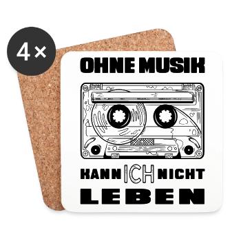 Kassette - Ohne Musik kann ich nicht leben - Untersetzer (4er-Set) - Weiß - Vorne