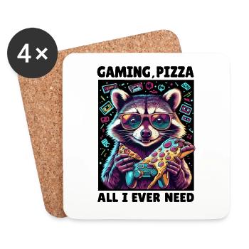 Funny Raccoon Gaming Pizza Gamer Gamer Gaming - Coasters (set of 4) - white - Front
