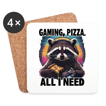 Funny Raccoon Gaming Pizza Gamer Gamer Gaming - Coasters (set of 4) - white - Front