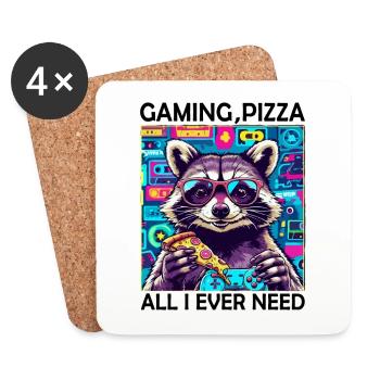 Funny Raccoon Gaming Pizza Gamer Gamer Gaming - Coasters (set of 4) - white - Front