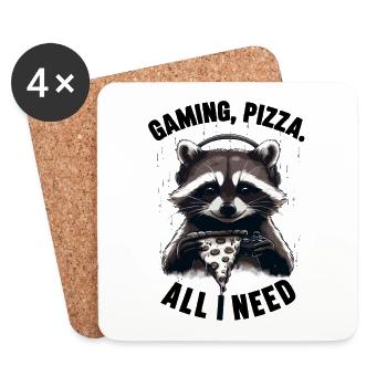 Funny Raccoon Gaming Pizza Gamer Gamer Gaming - Coasters (set of 4) - white - Front