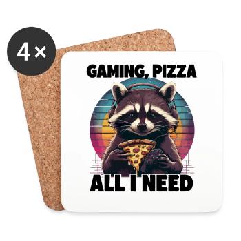 Funny Raccoon Gaming Pizza Gamer Gamer Gaming - Coasters (set of 4) - white - Front