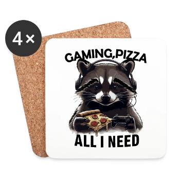 Funny Raccoon Gaming Pizza Gamer Gamer Gaming - Coasters (set of 4) - white - Front