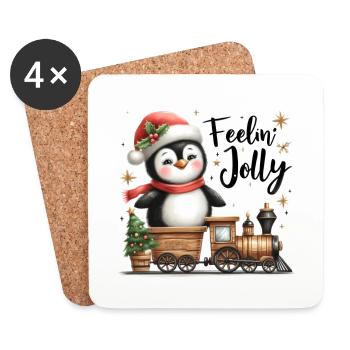 Feelin Jolly Pinguin Weihnachtszug Freude - Untersetzer (4er-Set) - Weiß - Vorne